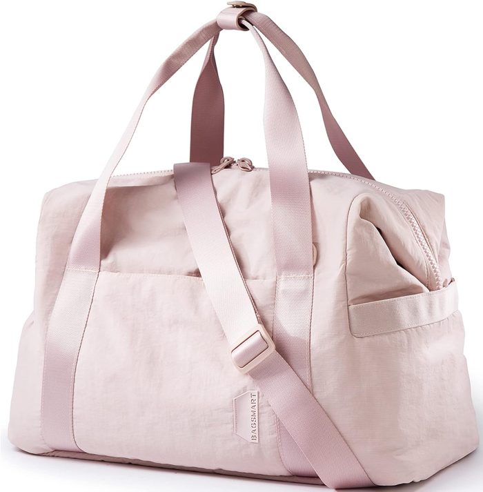 Gym Bag for Women, Carry on Weekender Overnight Travel Duffel Bags with Trolley Sleeve, Personal Item Travel Bag Tote Workout Dance Bag(Pink,Medium)