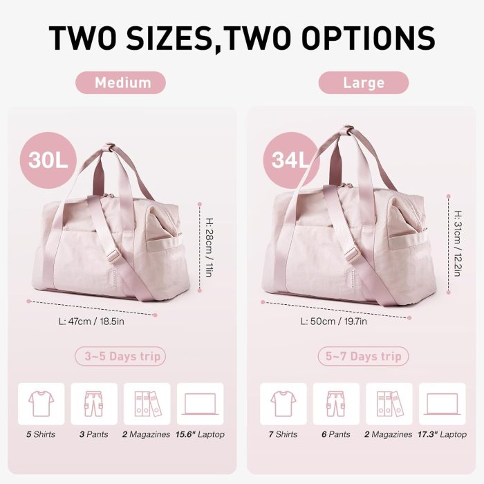 Gym Bag for Women, Carry on Weekender Overnight Travel Duffel Bags with Trolley Sleeve, Personal Item Travel Bag Tote Workout Dance Bag(Pink,Medium) - Image 2