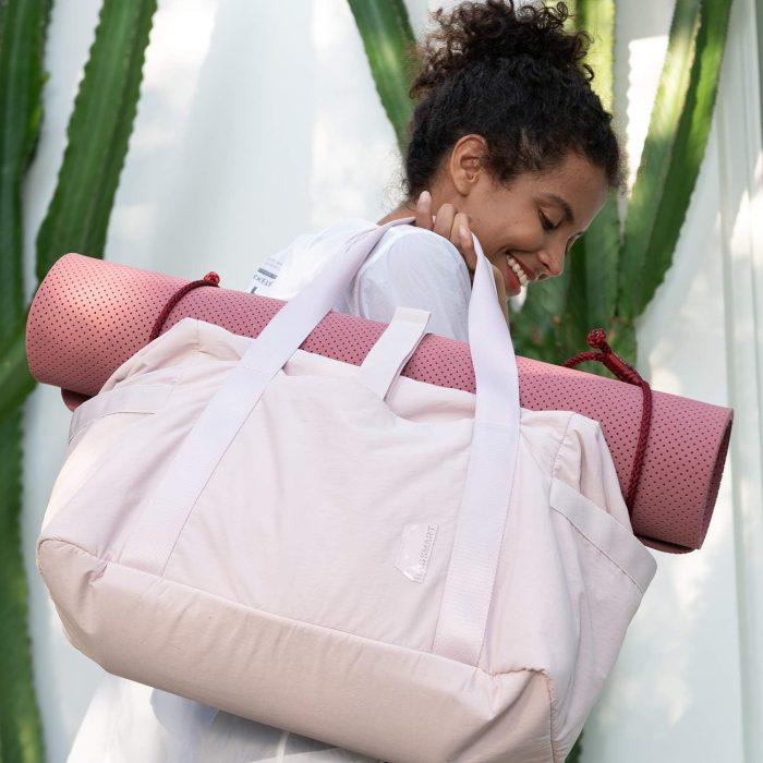 Gym Bag for Women, Carry on Weekender Overnight Travel Duffel Bags with Trolley Sleeve, Personal Item Travel Bag Tote Workout Dance Bag(Pink,Medium) - Image 3