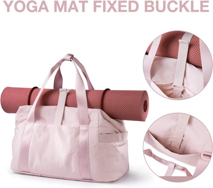 Gym Bag for Women, Carry on Weekender Overnight Travel Duffel Bags with Trolley Sleeve, Personal Item Travel Bag Tote Workout Dance Bag(Pink,Medium) - Image 4