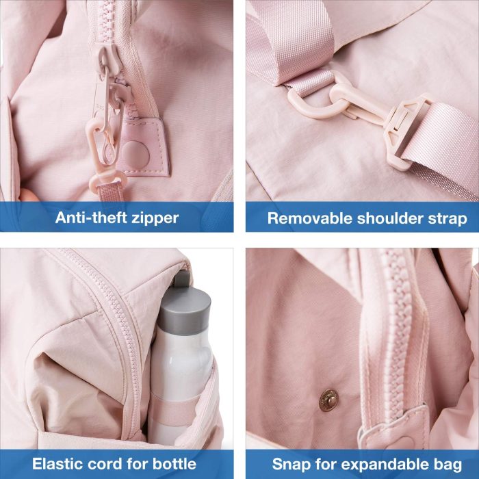 Gym Bag for Women, Carry on Weekender Overnight Travel Duffel Bags with Trolley Sleeve, Personal Item Travel Bag Tote Workout Dance Bag(Pink,Medium) - Image 5