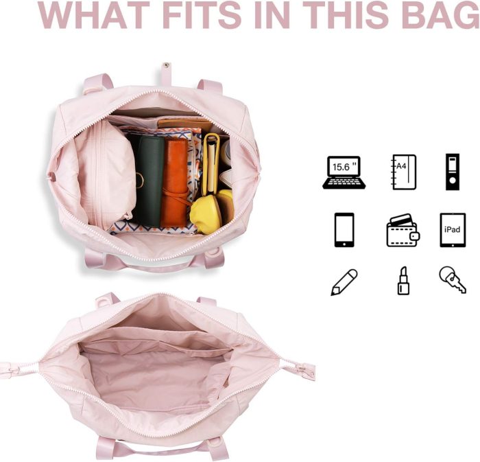 Gym Bag for Women, Carry on Weekender Overnight Travel Duffel Bags with Trolley Sleeve, Personal Item Travel Bag Tote Workout Dance Bag(Pink,Medium) - Image 6