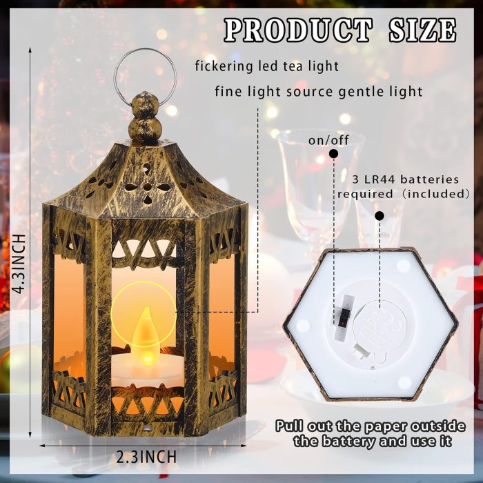 Hortsun 20 Pcs Ramadan Lantern LED Candles Mini Lantern Eid Mubarak Decorative for Table Centerpiece Battery Powered Hanging Tealight for Wedding Diwali Home Decor(Gold) - Image 2