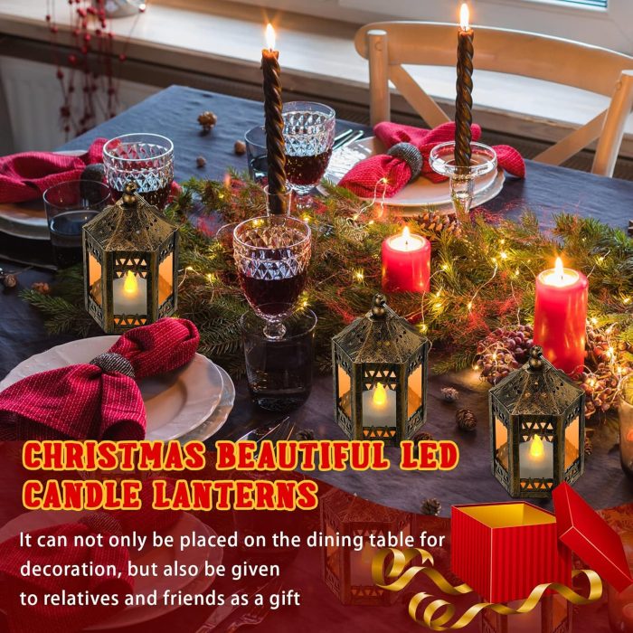 Hortsun 20 Pcs Ramadan Lantern LED Candles Mini Lantern Eid Mubarak Decorative for Table Centerpiece Battery Powered Hanging Tealight for Wedding Diwali Home Decor(Gold) - Image 4