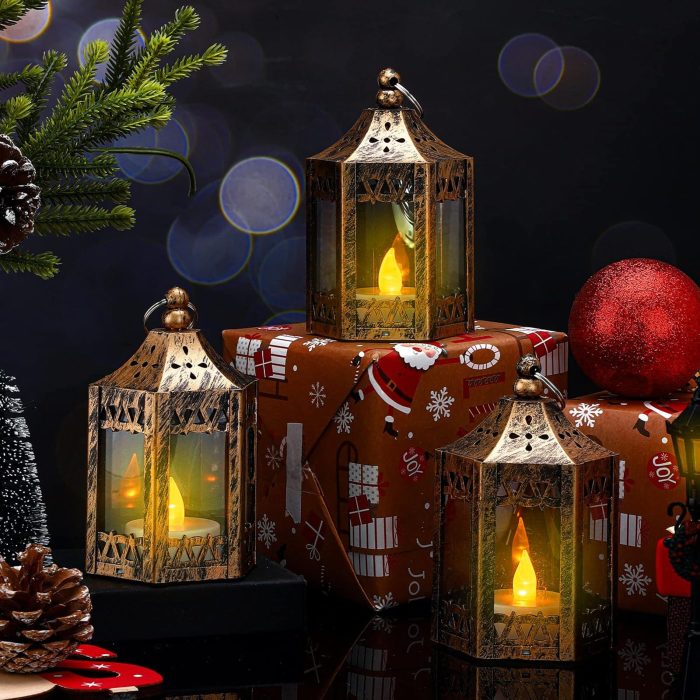 Hortsun 20 Pcs Ramadan Lantern LED Candles Mini Lantern Eid Mubarak Decorative for Table Centerpiece Battery Powered Hanging Tealight for Wedding Diwali Home Decor(Gold) - Image 5