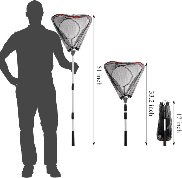 ZENFUN 2 Pack Fishing Net with Telescopic Pole Handle, Fish Landing Net with Sturdy Collapsible Handle, Folding Nylon Mesh Landing Net for Saltwater and Freshwater, Extend to 51 in(Black, White) - Image 2